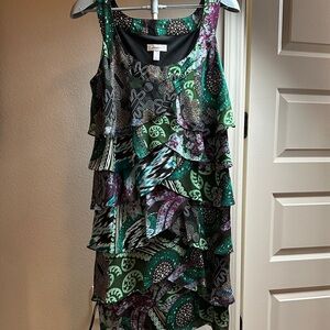 Dress Barn Asymmetrical Layered Dress - Green and Purple
